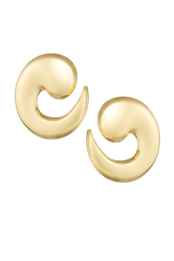 Blanka Örhängen i en Lekfull Form / Stor Våg / Big Wave - Guld