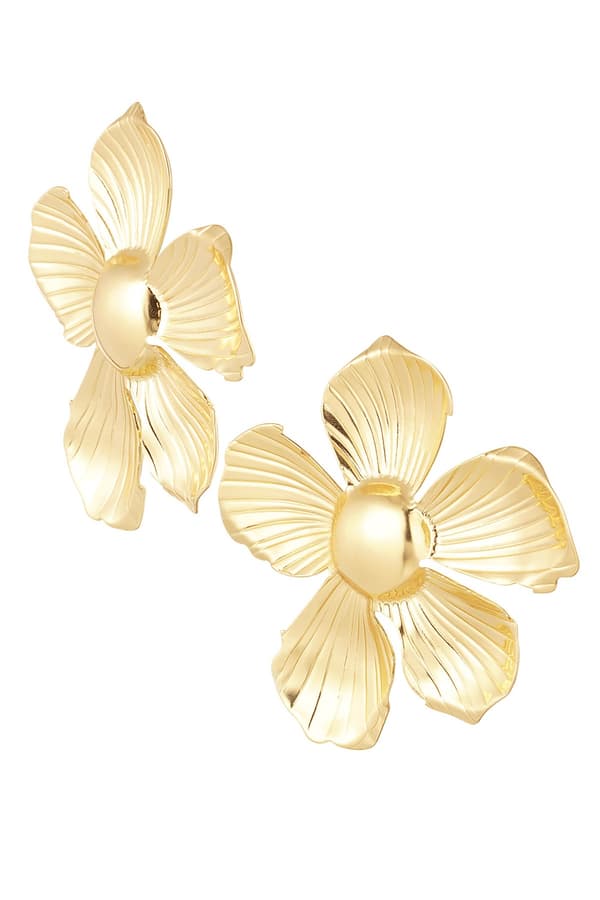 Blanka Statement Örhängen - Stor Blomma i Fint Mönster / Big Flower - Guld