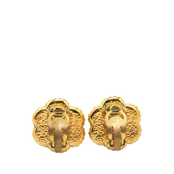 Pre-owned Chanel Gold Plated CC Flower Clip On Earrings Gold