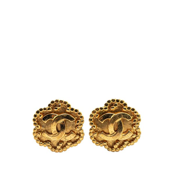 Pre-owned Chanel Gold Plated CC Flower Clip On Earrings Gold