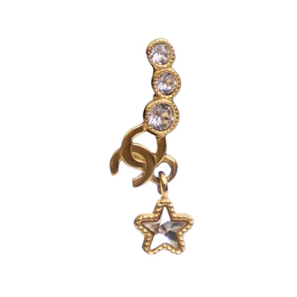 Pre-owned Chanel Gold Plated CC Crystal Star Climber Push Back Earrings Gold
