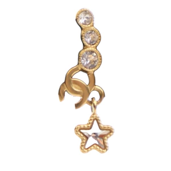 Pre-owned Chanel Gold Plated CC Crystal Star Climber Push Back Earrings Gold