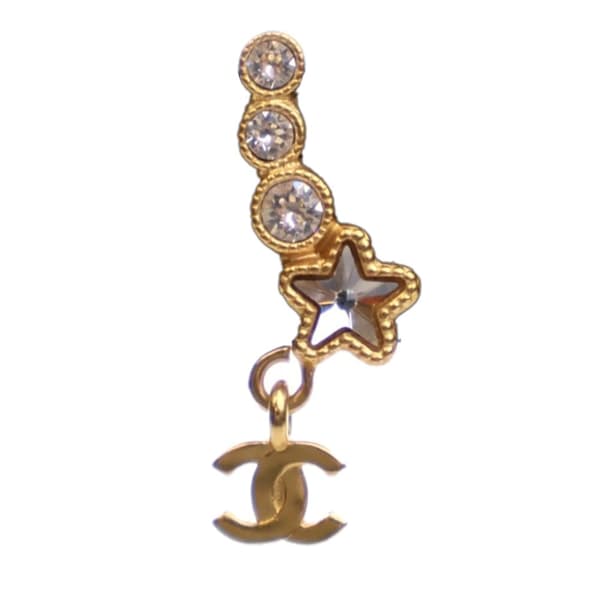 Pre-owned Chanel Gold Plated CC Crystal Star Climber Push Back Earrings Gold