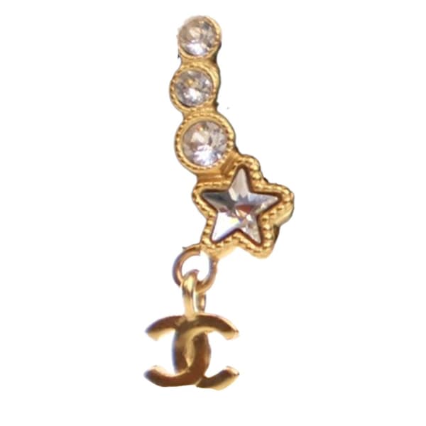 Pre-owned Chanel Gold Plated CC Crystal Star Climber Push Back Earrings Gold