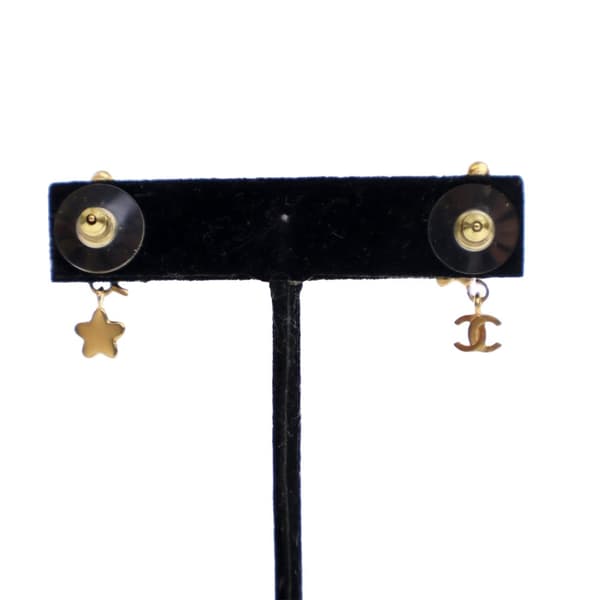 Pre-owned Chanel Gold Plated CC Crystal Star Climber Push Back Earrings Gold