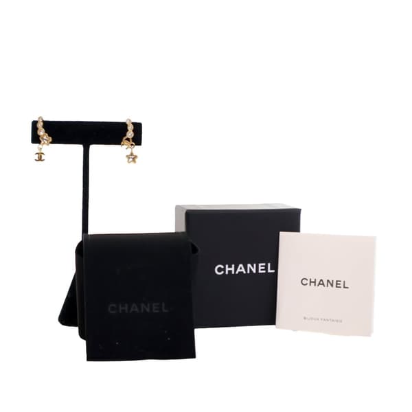 Pre-owned Chanel Gold Plated CC Crystal Star Climber Push Back Earrings Gold