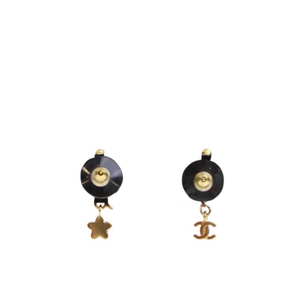 Pre-owned Chanel Gold Plated CC Crystal Star Climber Push Back Earrings Gold