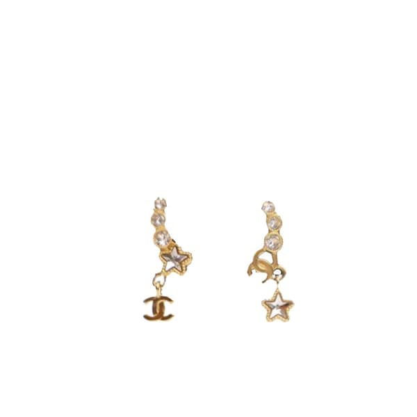 Pre-owned Chanel Gold Plated CC Crystal Star Climber Push Back Earrings Gold
