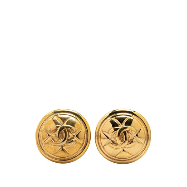 Pre-owned Chanel Gold Plated CC Quilted Clip on Earrings Gold