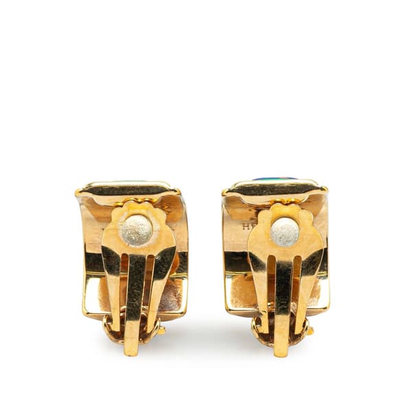Pre-owned Hermès Enamel Gold Plated Clip On Earrings Blue