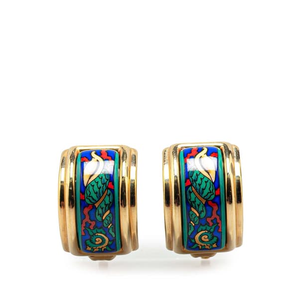 Pre-owned Hermès Enamel Gold Plated Clip On Earrings Blue