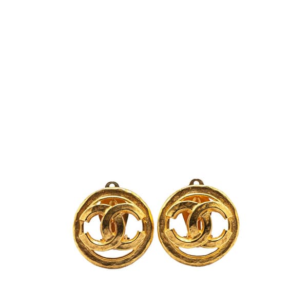 Pre-owned Chanel Gold Plated CC Round Clip on Earrings Gold