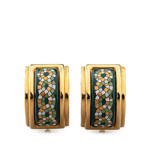 Pre-owned Hermès Enamel Cloisonne Clip On Earrings Green