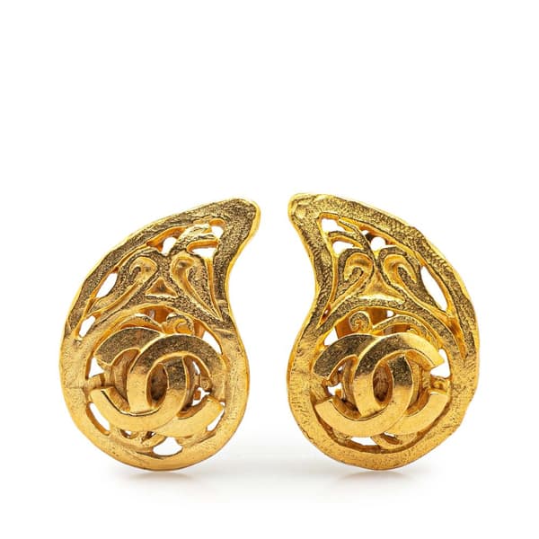 Pre-owned Chanel Gold Plated CC Paisley Clip On Earrings Gold