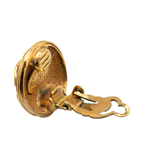 Pre-owned Chanel Gold Plated CC Round Clip On Earrings Gold