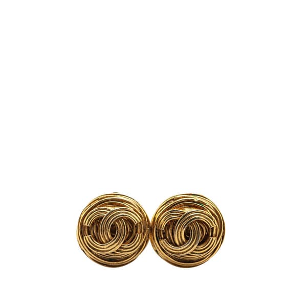 Pre-owned Chanel Gold Plated CC Round Clip On Earrings Gold