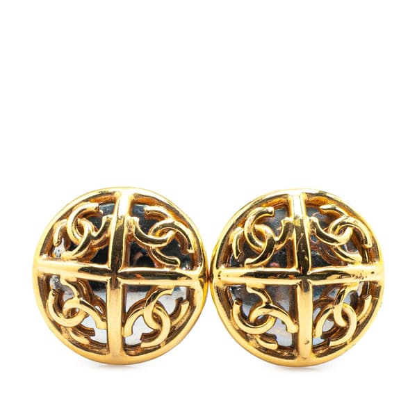 Pre-owned Chanel Gold Plated Faux Pearl CC Round Clip On Earrings Gold