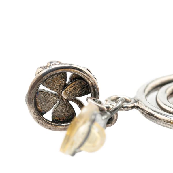 Pre-owned Chanel Silver Clover CC Drop Clip on Earrings Silver