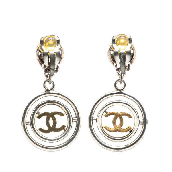 Pre-owned Chanel Silver Clover CC Drop Clip on Earrings Silver