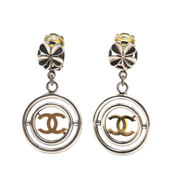 Pre-owned Chanel Silver Clover CC Drop Clip on Earrings Silver