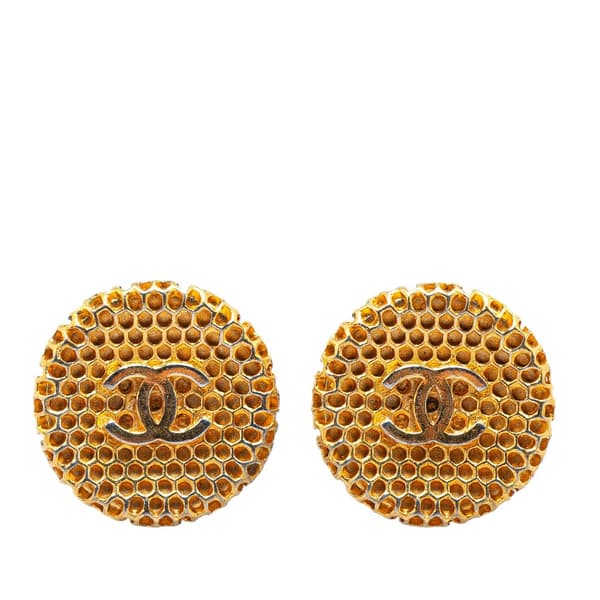 Pre-owned Chanel Gold Plated CC Honeycomb Clip on Earrings Gold