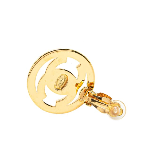 Pre-owned Chanel Gold Plated CC Turnlock Round Drop Clip On Earrings Gold