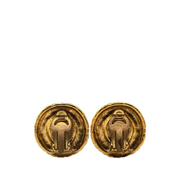 Pre-owned Chanel Gold Plated Ribbed Rhinestone Clip On Earrings Gold