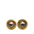 Miniatyrbillede 1 af 3: Pre-owned Chanel Gold Plated Ribbed Rhinestone Clip On Earrings Gold
