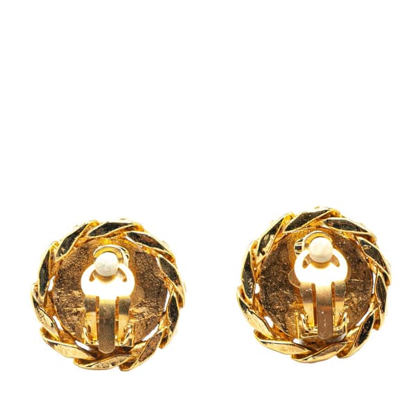 Pre-owned Chanel Gold Plated CC Rhinestones Clip on Earrings Gold