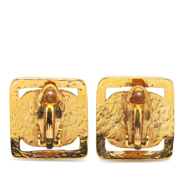 Pre-owned Chanel Gold Plated and Silver Square Bead Clip On Earrings Gold