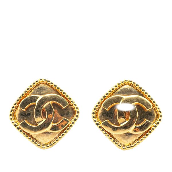Pre-owned Chanel Gold Plated CC Diamond Clip on Earrings Gold