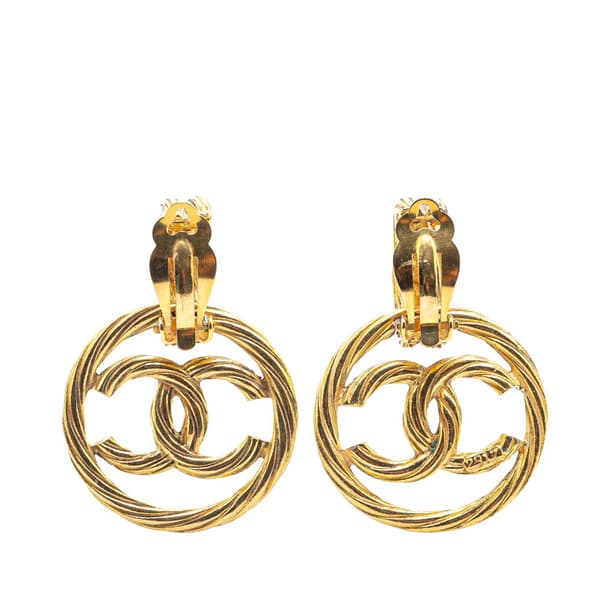 Pre-owned Chanel Gold Plated CC Drop Clip-On Earrings Gold