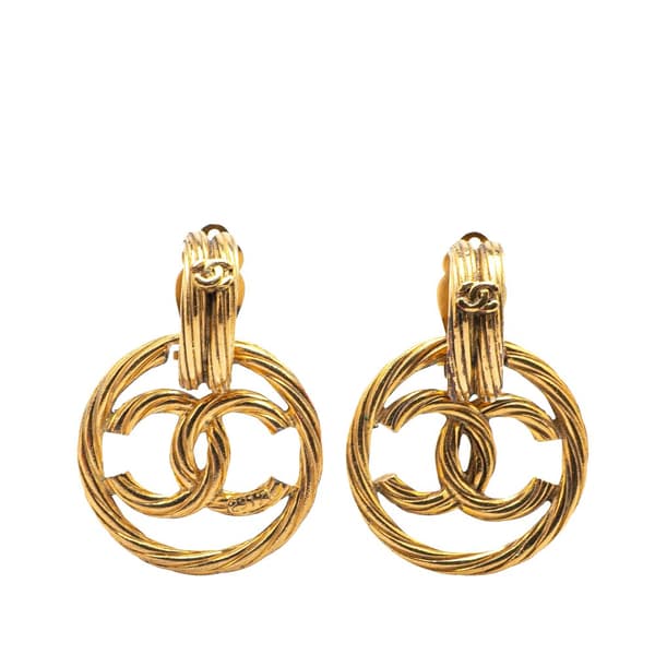 Pre-owned Chanel Gold Plated CC Drop Clip-On Earrings Gold