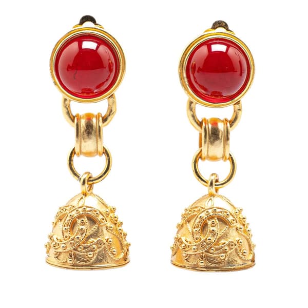 Pre-owned Chanel Gold Plated Gripoix Bell Swing Clip-On Earrings Gold