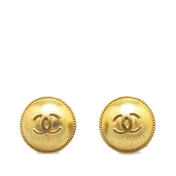 Pre-owned Chanel Gold Plated CC Round Clip on Earrings Gold