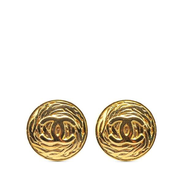 Pre-owned Chanel Gold Plated CC Round Clip on Earrings Gold