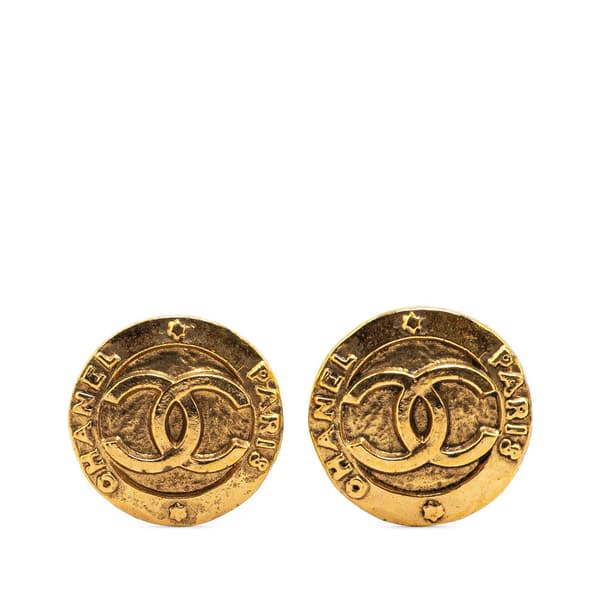 Pre-owned Chanel Gold Plated CC Round Clip on Earrings Gold