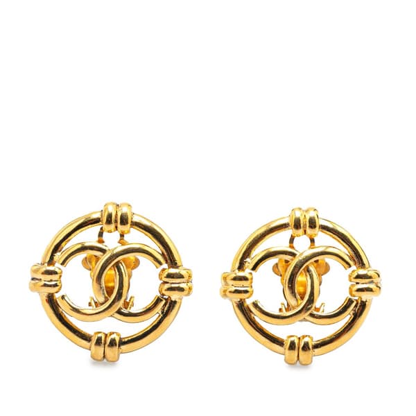 Pre-owned Chanel Gold Plated CC Round Clip On Earrings Gold