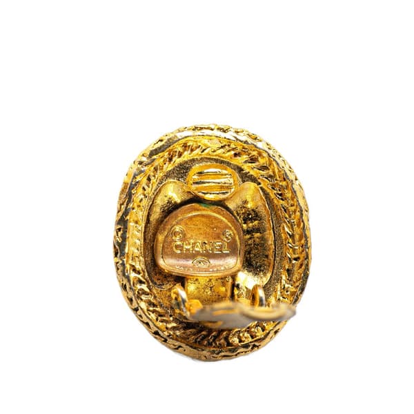 Pre-owned Chanel Gold Plated CC Round Clip On Earrings Gold