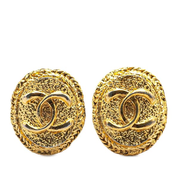Pre-owned Chanel Gold Plated CC Round Clip On Earrings Gold