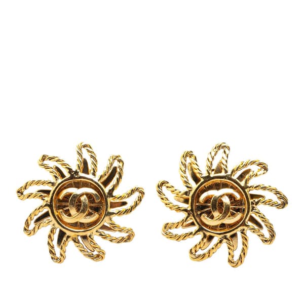 Pre-owned Chanel Gold Plated CC Sun Clip on Earrings Gold
