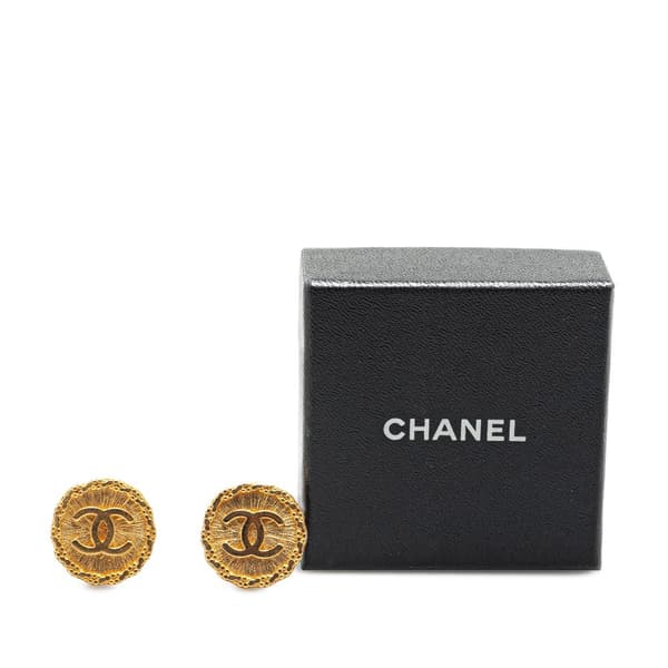 Pre-owned Chanel Gold Plated CC Starburst Clip On Earrings Gold