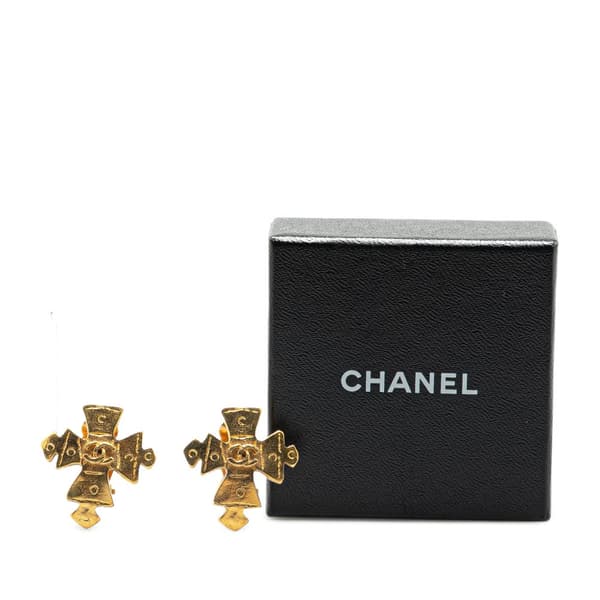 Pre-owned Chanel Gold Plated CC Cross Clip on Earrings Gold