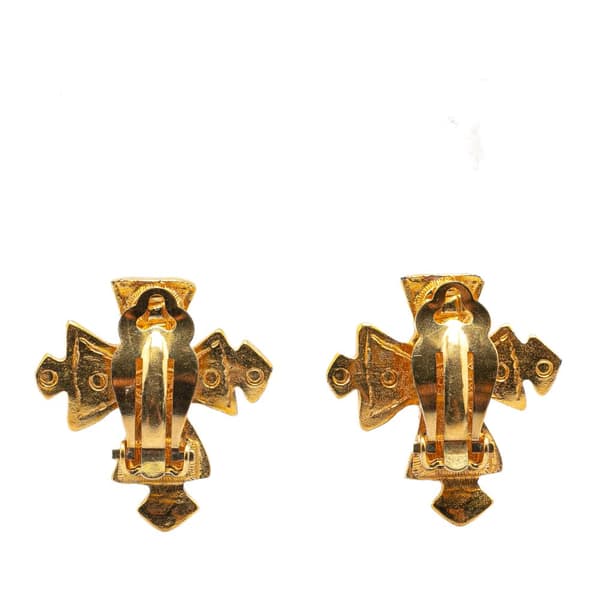 Pre-owned Chanel Gold Plated CC Cross Clip on Earrings Gold
