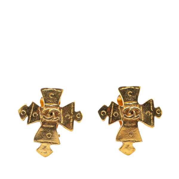 Pre-owned Chanel Gold Plated CC Cross Clip on Earrings Gold