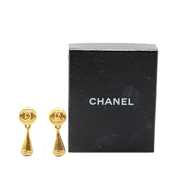 Pre-owned Chanel Gold Plated CC Teardrop Clip On Earrings Gold