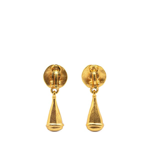 Pre-owned Chanel Gold Plated CC Teardrop Clip On Earrings Gold