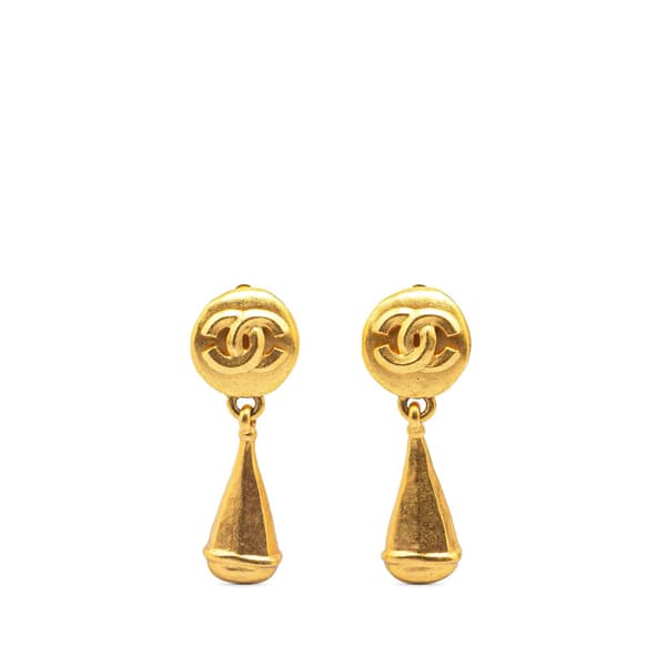 Pre-owned Chanel Gold Plated CC Teardrop Clip On Earrings Gold