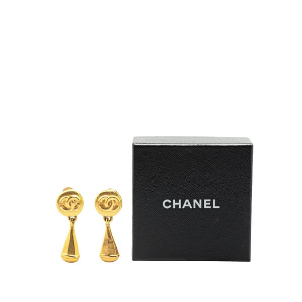 Pre-owned Chanel Gold Plated CC Drop Clip on Earrings Gold