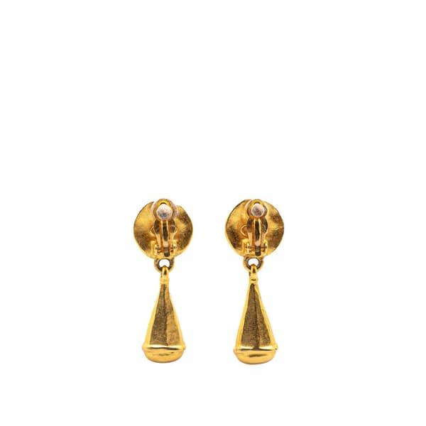 Pre-owned Chanel Gold Plated CC Drop Clip on Earrings Gold